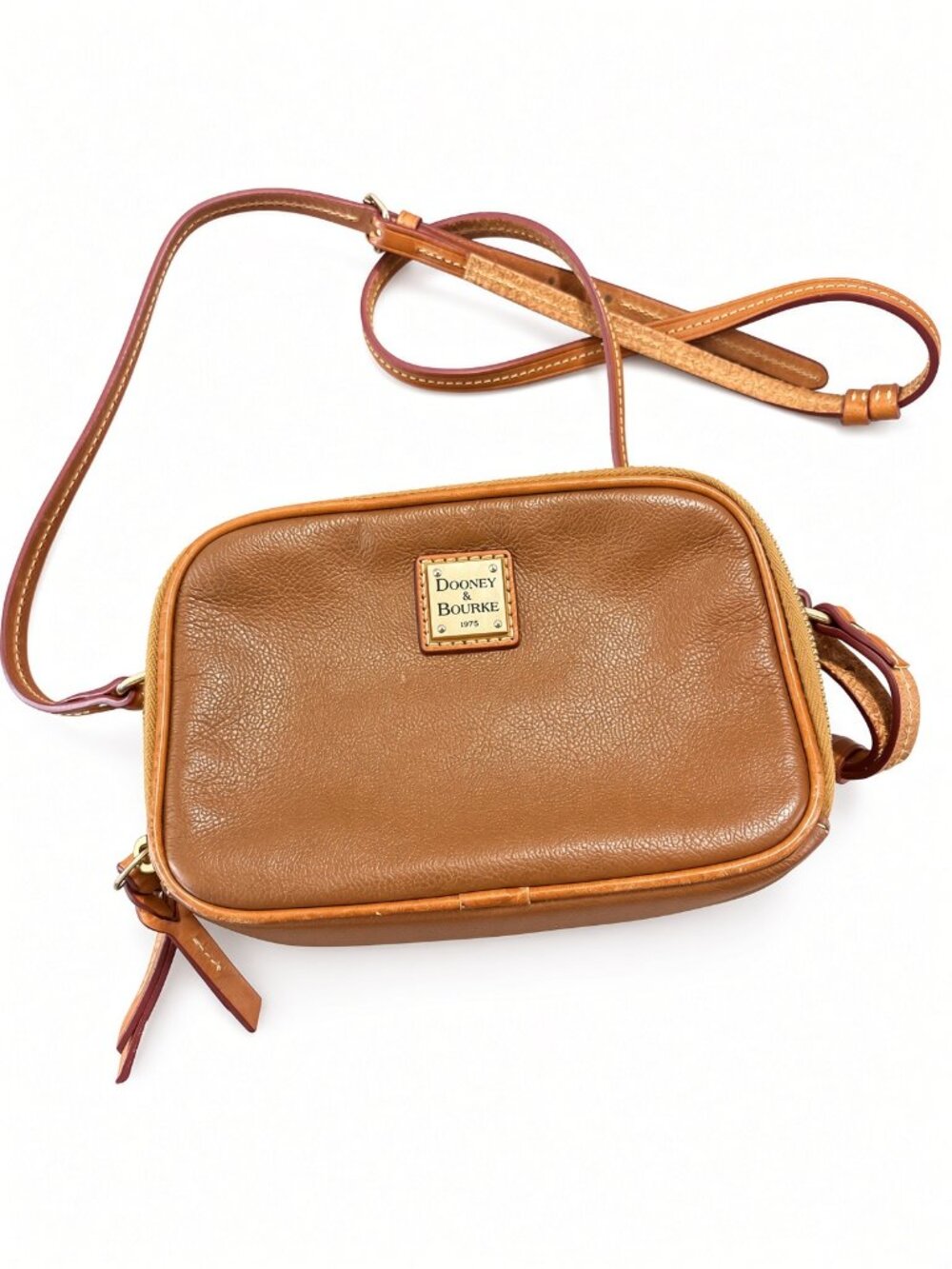 Dooney & Bourke Pebble Grain Leather Camera Crossbody Bag Brown Caramel